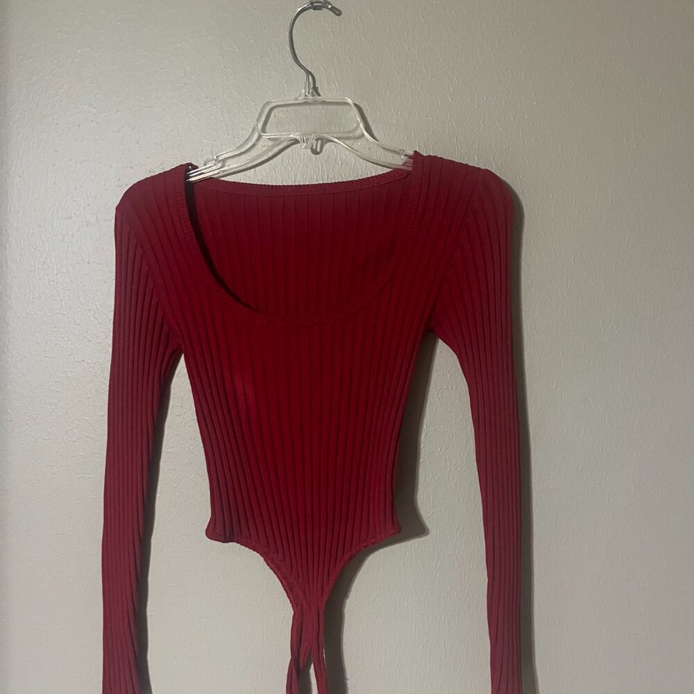 Deep Red Cachet Sweater Bodysuit (Size S)